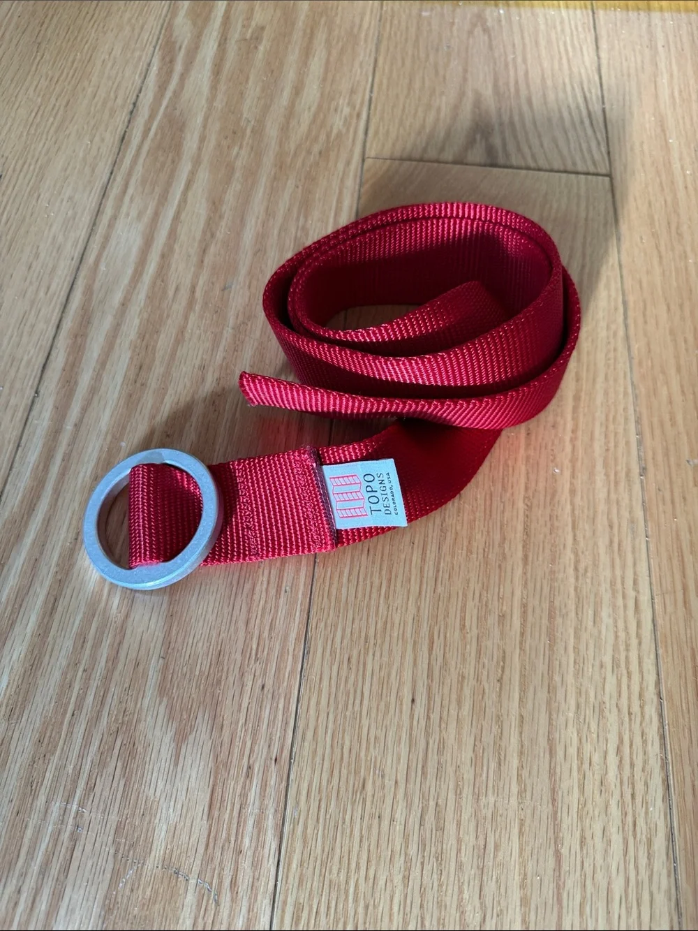 Topo Designs Red Webbing Belt with Silver Double Ring